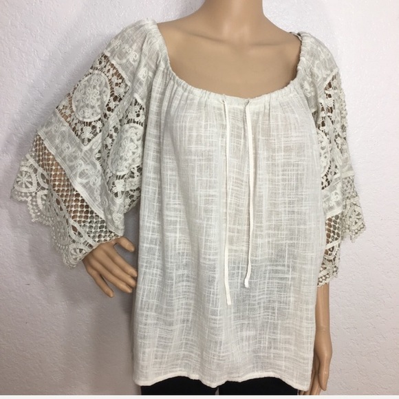 XCVI Off Shoulder Boho Top with Lace Sleeves - Picture 5 of 8